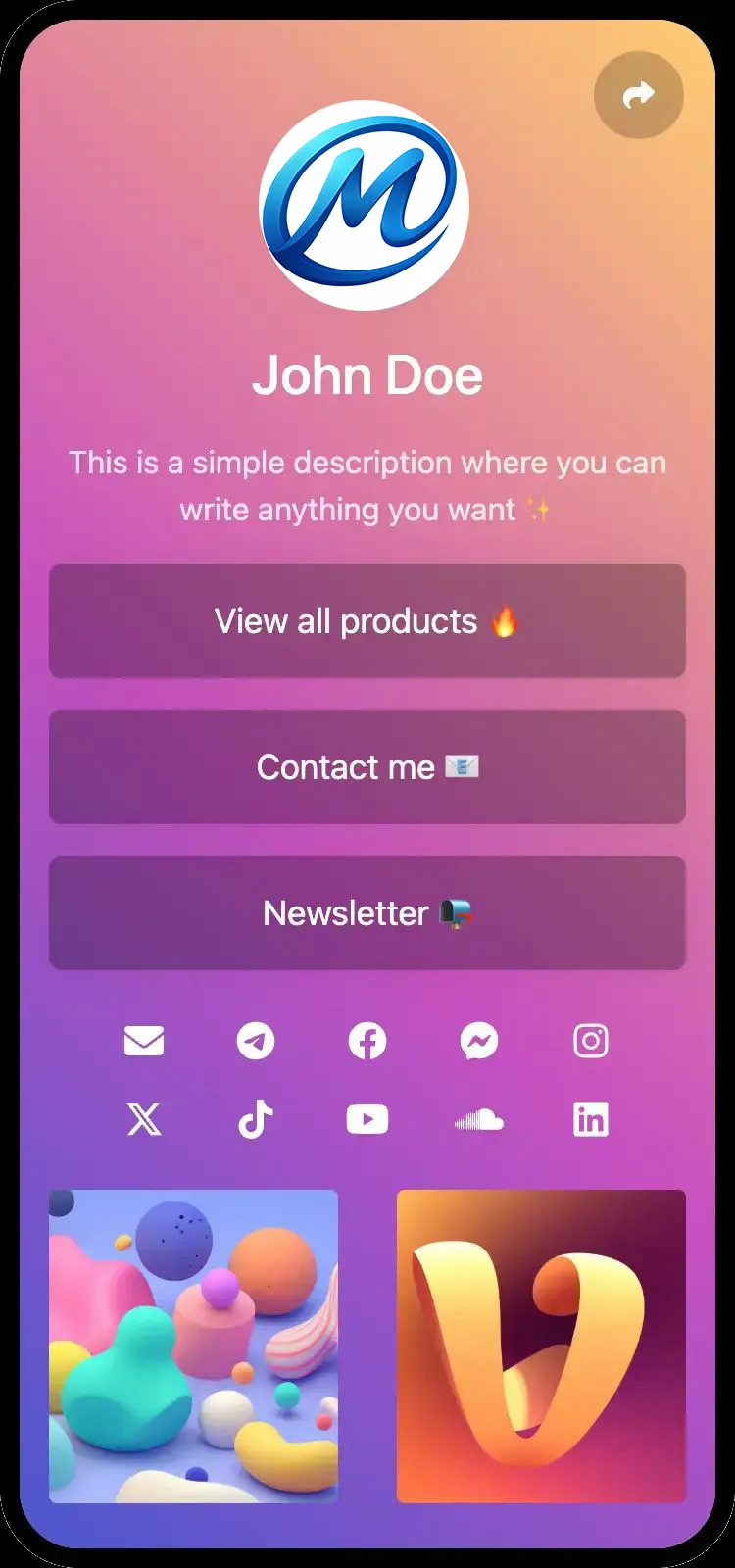Screenshot of biolink page examples