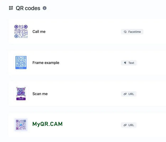 Screenshot of the app QR code system page